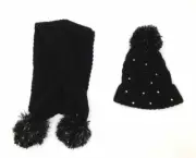 $89 Love2Design Kids Girl's Black Cable Knit Pom Sequin Beanie Scarf Gift Set OS