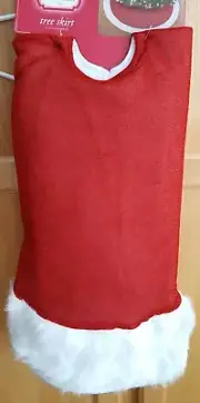 Trim A Home 48" Sparkly Red Tree Skirt with White Fuzzy Border - NIP!