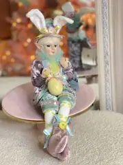 Cynthia Rowley Easter Spring Decor Sitting Bunny Elf 17" Doll Figurine Shelf New