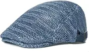 [Huloretions] Natural Straw Seagrass Newsboy Hats Breathable Women Men Flat Cap Mesh Ivy Cap for Beach Seaside, Blue, One Size