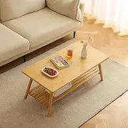 Homodoskey Collapsible Bamboo Coffee Table with Folding Legs No Assembly Mid Century Desk TV Stand with Open Storage Shelf Center Table for for Home Living Room,Office, Length of 100CM