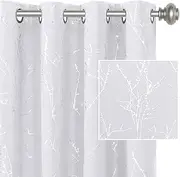 Smarcute Blackout Curtains Foil Print Twig Tree Branch Thermal Insulated Grommet Curtain Drapes Light Blocking Thick Soft Window Curtains for Living 2 Panels Set,Each W132cm x D213cm，Pure White