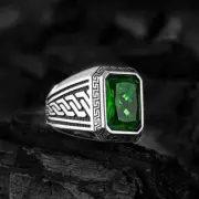 3.00 Ct Radiant Cut Lab-Created Emerald Men's Wedding Ring 14k White Gold Plated