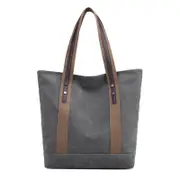 Nevenka Womens Canvas Shoulder Bags Retro Casual Handbags Work Bag-Grey