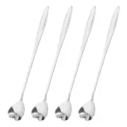 4Pcs 7" Stainless Steel Long Handle Heart Teaspoon Coffee Spoon, Silver