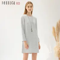 在飛比找momo購物網優惠-【Jessica Red】知性優雅格紋花呢修身長袖洋裝824