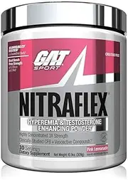 GAT - Nitraflex - Testosterone Enhancing Powder, Increases Blood Flow, Boosts Strength And Energy, Improves Exercise Performance, Creatine-Free (Pink Lemonade, 30 Servings)
