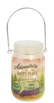Ganz Camping LED Light Up Mason Jar Decor "Adventure Is Our Happy Place" 5"x3"