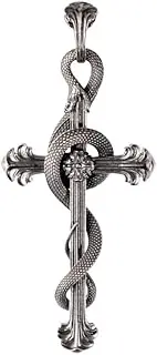 [WJAccs] Vintage Cross Snake Badge Pendant Necklace,Car Keychain,Unique Snake Gift, 925 Sterling Silver Pendent Necklace