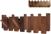 Wall-Mounted Coat Rack with 6 Hooks – Solid Pine Wood, Space-Saving Folding Peg Design, Doubles as Wall Art, Modern Storage for Entryway, Bedroom, or Office
