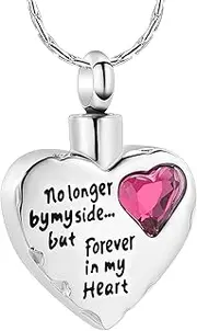 DOTUIARG Stainless Steel Heart Cremation Jewelry Necklaces No Longer by My Side But Forever in My Heart Keepsake Urn Pendant for Ashes