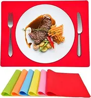 Silicone Placemats Set of 6, Placemats for Dining Kitchen Table Waterproof, Silicone Placemats Colorful for Kids Baby Toddler Non Slip, Placemats Heat Resistant Silicone (16 x 12 inches)