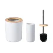 Takara Takae - Bathroom Accessory Set 2-Piece Bamboo Toilet Brusher and Rubbish Bin White
