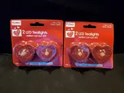 New Set Of 4 Red Glittered Heart Shaped LED Tealight Candles