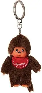 Sekiguchi 2534 Original Monchhichi Girl or Boy Keyring Plush Toy with Bib Approx. 10 cm Large Brown Plush Pendant for Backpacks, Bags and Pencil Cases