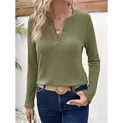 Women's Blouse Solid Color Stylish Casual Long Sleeve V Neck Regular Tops Daily Army Green Summer Spring