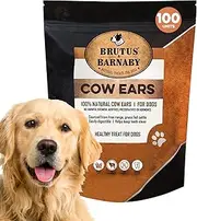 BRUTUS & BARNABY All Natural, Whole Cow Ears for Dogs, Harvested from Free Range, No Hormone's Added, Grass Fed Cattle, USDA/FDA Approved (100)