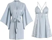 [JINZIJINYU] Women Sexy Lingerie Bodysuit Sexy Backless Sling Dress Lace Perspective Pajamas Lace Up Bathrobe Homewear Set