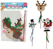 Playwrite Christmas Mosaic Wand Kit for Kids Make Your Own Xmas Magic Wand Craft Kit Santa Snowman Reindeer Mosaic Art with Sticky Foam Tiles Xmas Party Favour Stocking Fillers for Boys and Girls.