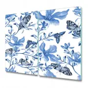 Glass Chopping Board Utensil Board Worktop Saver Blue Floral Flower 2x30x52