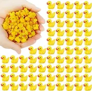 100 Pcs Mini Resin Ducks Bulk Tiny Set for Potted Miniature Decoration Garden Dollhouse Cake DIY Slime Kit Craft Charms Party Toys Yellow