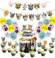 Cat Theme Birthday Party Decorating Set - Party Banner Laxtex Balloons Cake Cupcake Toppers