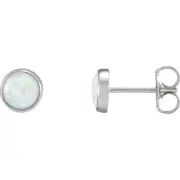 Bezel Set Opal Earrings In 14K White Gold