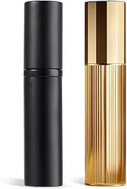 ASADAYS Portable Perfume Atomizer Refillable - 2 Pack 5ml Empty Travel Spray Bottle, Nano Mist, Bottom Filling Mini Atomizer, Pocket Size Cologne Dispenser for Women and Men(CA-PA, CA-Black&PA-Gold)