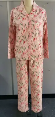 Ladies Pink Floral Cotton Flannelette PJS Pyjamas Set (1595)