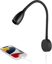 Obeaming RV 12V Reading Light, Dimmable Boat Bedside Reading Lamp, Gooseneck LED Spot for Motorhome Camper Van Truck Cararvan, Integrated USB Charger&Press Dimmer, Black