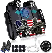 Mobile Game Controller Gamepad with Power Bank | Portable Cooling Fan for PUBG, Fortnite L1R1 Aim and Shoot Trigger Joystick for iPhone iOS Android Phone Grip Handle [Upgraded 2000mAh Version]