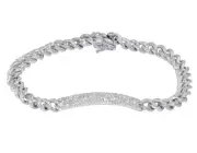 Diamond Bar Cuban Link Bracelet 14K White Gold 2.15CT 7"
