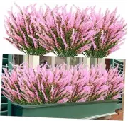 Artificial Outdoor Lavender Flowers 12 Bundles No Fade UV Resistant Fake Pink