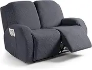 Ruaozz Recliner Sofa Covers Recliner Chair Covers Couch Covers for Reclining Couches with Pockets Washable Furniture Protector with Elastic Bottom (2 Seater, Dark Gray)