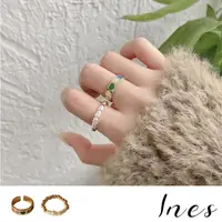 在飛比找momo購物網優惠-【INES】韓國設計彩色愛心滴釉珍珠串鍊戒指2件套組(彩色戒