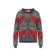 [Moschino] Moschino-Grey Smile Wool Cardigan-Donna 42 IT