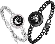[EAOYAO] Long Distance Touch Bracelets,Vibration & Light up Remote Smart Matching Couples Bracelet for Couple Long Distance Relationship Girlfriend Boyfriend Xmas Valentine's Day Gifts Black Silver Jewelry