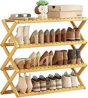 Foldable Bamboo Shoe Organizer Rack, 4-Tier Shoes Shelf Storage Organize for 12-16 Pairs Installation-Free for Entryway, Hallway, Living Room, Bedroom, Balcony Rack.