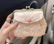 Sanrio Hello Kitty Bag Snap Closure Front Pocket White & Pink Kitty & Apples NEW