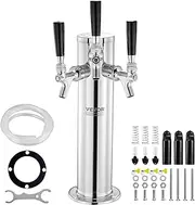 VEVOR Triple Taps Draft Beer Tower Dispenser, Stainless Steel Keg Beer Tower, Kegerator Tower Kit with Pre-Assembled Tubing and Self-Closing Faucet Shanks for Party, Bar, Pub, Restaurant
