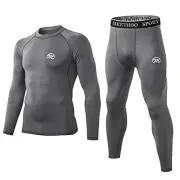 Men's Compression Base Layers Long Johns Winter Gear with Fleece X-Large Grey