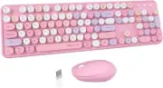 UBOTIE Colorful Computer Wireless Keyboard Mice Combo, Retro Pink-colorful