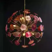 MID CENTURY PINK AGATE STONE URCHIN SPUTNIK CHANDELIER MODERN STILNOVO KALMAR