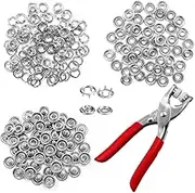 HAIKING Hollow Five-Prong Snap Buttons, 50 Sets Silvery Metal Snaps Buttons with Fastener Pliers Press Tool for DIY Crafts, Clothes Hats (9.5mm)