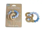 Koala Dream Wooden Silicone Rings Teether - Blue | Baby Teething Toy, BPA-Free,