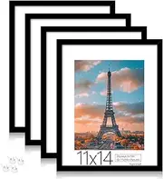 Yopinmall 11 x14 Picture Frame Set of 4, Black Photo Frame 8x10 with Mat Poster Frame Horizontal and Vertical Formats for Wall Hanging or Tabletop
