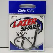 Eagle Claw Lazer Sharp L3BG Octopus Black Chrome Fishing Hooks Size 7/0 3 Pack
