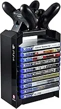Official Sony Playstation 4 Game Storage Tower and Twin DualShock Controller Charger Accessory by Numskull, Playstation Games Stand and Dual Controller Dock, Stores 10 PS4 Games or Blu Ray Disks