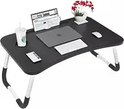 Foldable Black Laptop Bed Table with Cup Holder Versatile Lap Standing Desk with Cup Slot, Notebook Stand Breakfast Bed Tray Book Holder for Sofa Bed Terrace Balcony Garden