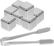 ABOOFAN 1 Set Stainless Steel Ice Cubes Reusable Whiskey Chilling Stones with Tong for Drinks Metal Ice Cubes Preserve Flavor Aroma for Entertaining Guests